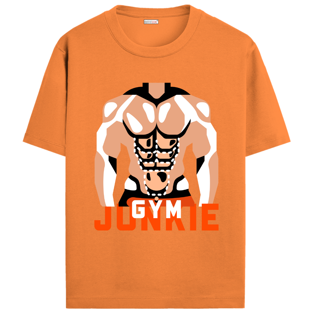 OUTFITGOAL “Gym Junkie” Motivational Gym T-Shirt | Bold Workout Tee | 100% Super Combed Cotton | Bio-Washed Finish | Unisex Fit | Fitness Lifestyle Shirt | High-Performance Gym Apparel | 180 GSM Tee